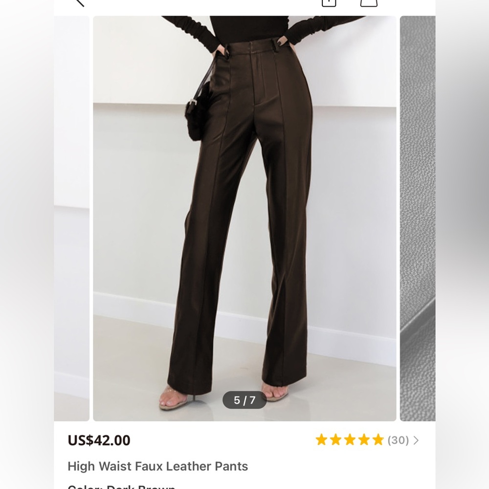High Waist Faux Leather Pants in Brown size Small